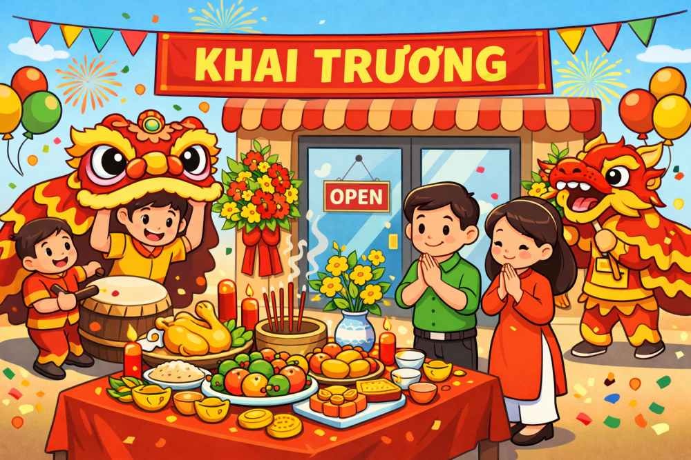 Đầu năm, các gia đình, hộ kinh doanh thường bày mâm lễ, đọc văn khấn khai trương, mở hàng đầu năm