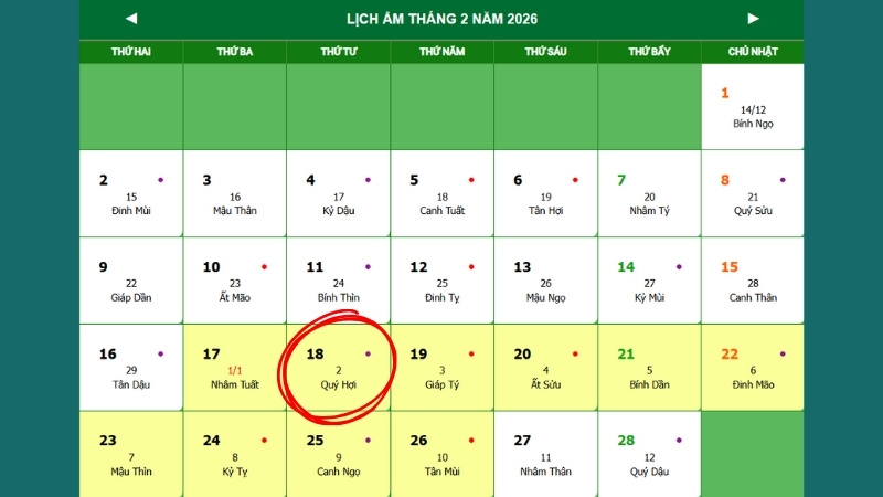 Mùng 2 Tết (Ngày 18/02/2026) - Khởi động nhẹ nhàng